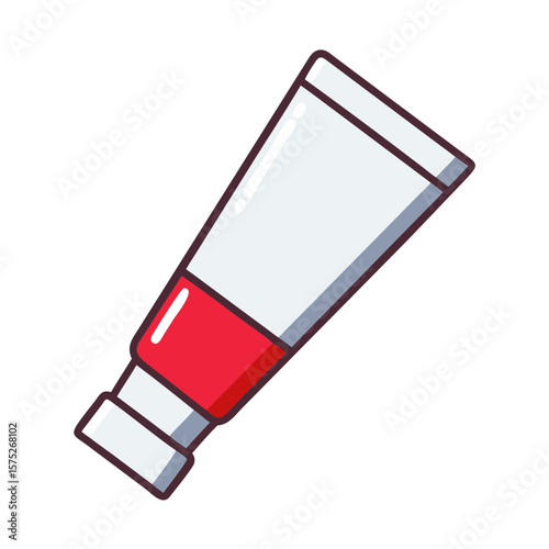 Ointment tube with red cap and label, in a flat design style  