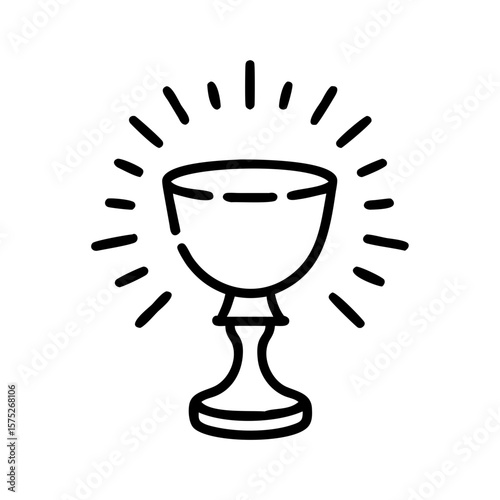 Outline of a chalice with rays emanating around it  