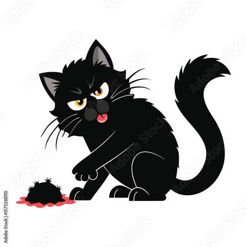what the fluff angry black cat stretching.