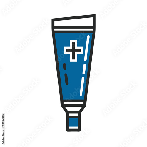 Ointment tube with cap in blue color for medical first aid  