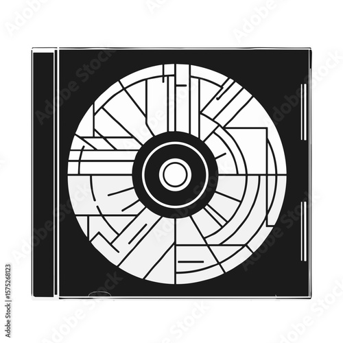 Minimalistic black and white CD cover design featuring geometric shapes  