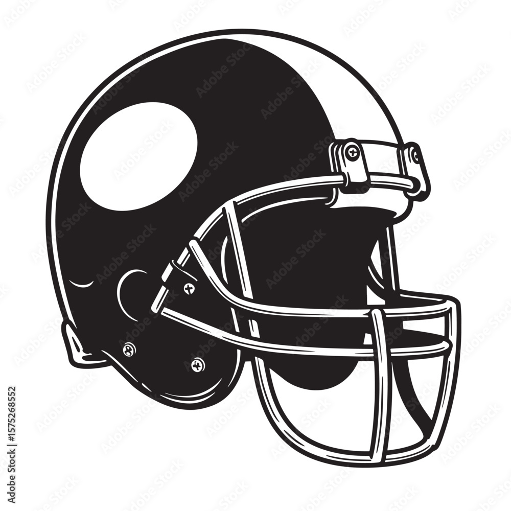 Naklejka premium Classic american football helmet in black and white isolated on a clean white background