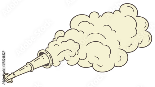 Cartoon fog horn vector illustration of vintage noise maker with cloud of smoke for sound effects use