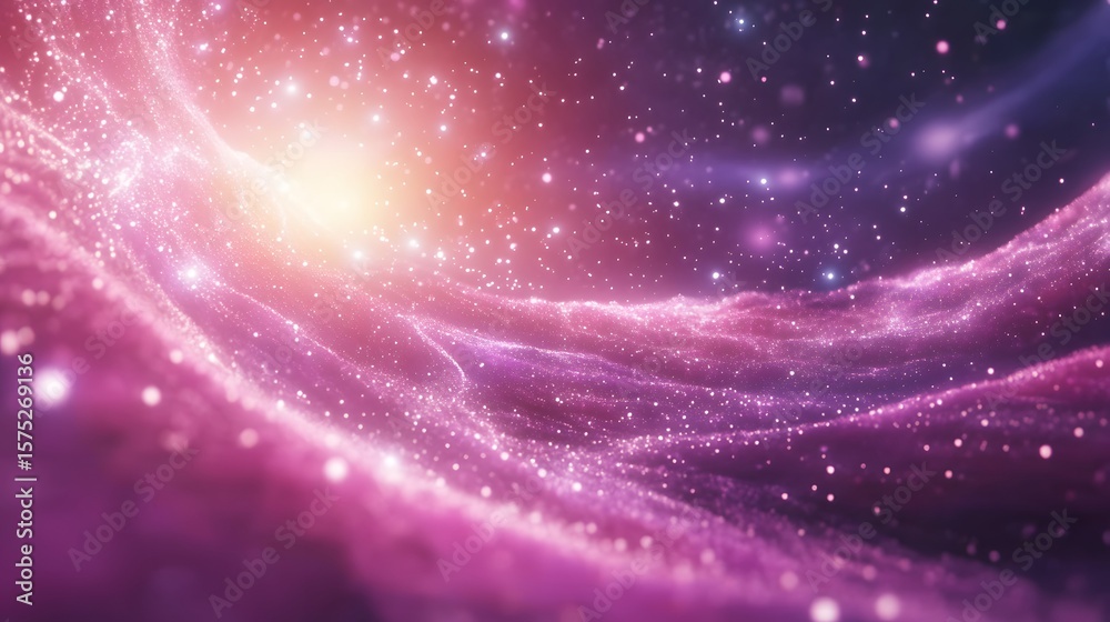 Fototapeta premium Abstract space scene with swirling, pink, glittering particles.