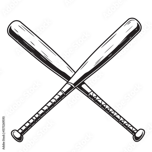 Crossed baseball bats illustration in a retro vintage style for sports themes