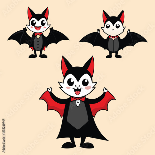 Funny Halloween Bat Mascots In Dracula Costumes Vector Art