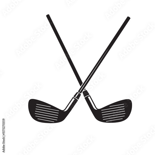 Crossed golf clubs vector illustration in black and white isolated on a white background