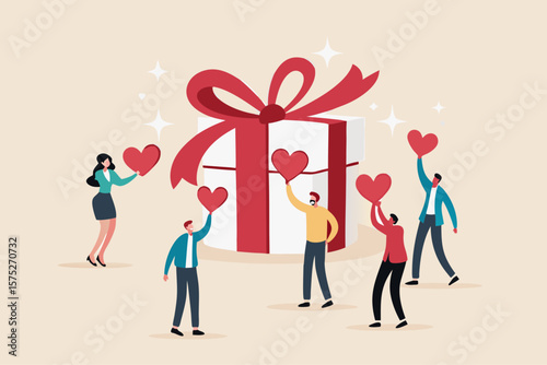Loyalty program, gift card reward or spending bonus, shopping or sale to earn promotion prize, discount or redeem reward concept, people customer hold heart shape to redeem loyalty reward.