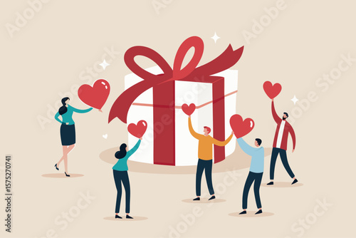 Loyalty program, gift card reward or spending bonus, shopping or sale to earn promotion prize, discount or redeem reward concept, people customer hold heart shape to redeem loyalty reward.