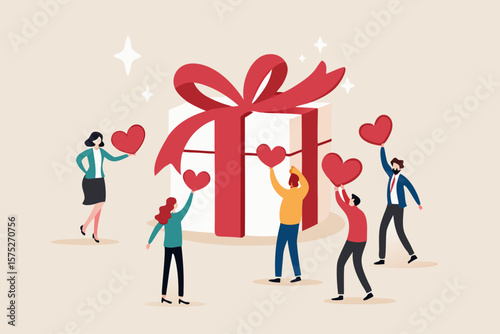 Loyalty program, gift card reward or spending bonus, shopping or sale to earn promotion prize, discount or redeem reward concept, people customer hold heart shape to redeem loyalty reward.
