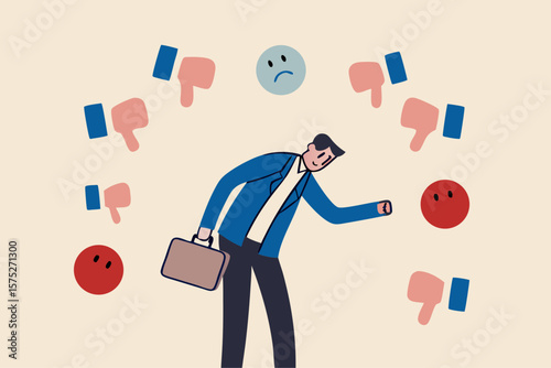 Response to negative feedback, dislike or bad customer review rating, handle complaint, business mistake or problem, satisfaction or angry opinion concept, businessman response to negative feedback.