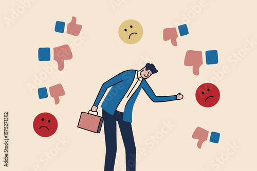 Response to negative feedback, dislike or bad customer review rating, handle complaint, business mistake or problem, satisfaction or angry opinion concept, businessman response to negative feedback.