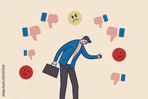 Response to negative feedback, dislike or bad customer review rating, handle complaint, business mistake or problem, satisfaction or angry opinion concept, businessman response to negative feedback.