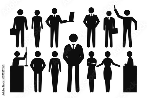 Collection of Diverse Business People Icons Silhouettes for Presentations and Designs