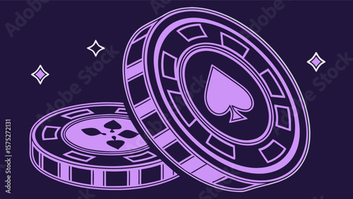 Casino poker chips illustration for gambling and gaming themes with spade suit design for casino nights
