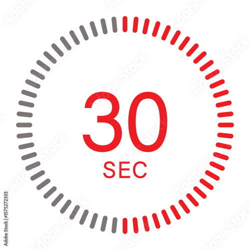 30 seconds timer icon. stopwatch icon with 30 seconds timer. clock face timer icon. countdown sign for app, ui and website. time management symbol. vector illustration on transparent background.