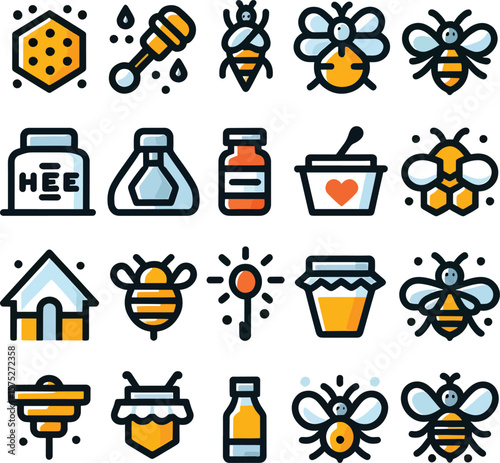bee and honey icon set animal bee