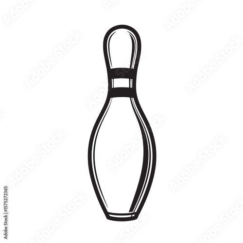 Simple black and white illustration of a bowling pin against a pure white background