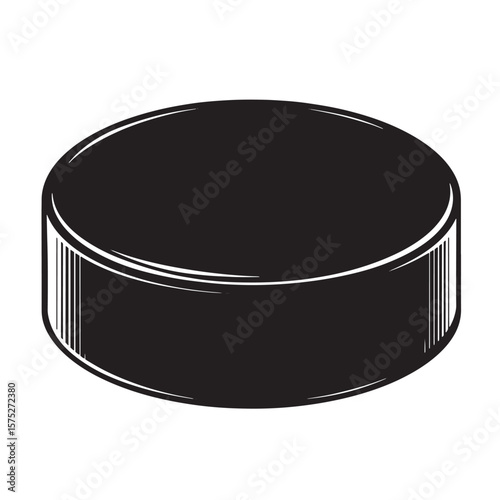 Simple black and white illustration of a hockey puck isolated on a white background