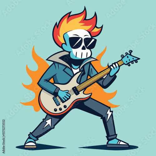 Halloween Skeleton Rock Star Playing Guitar In Cool Style