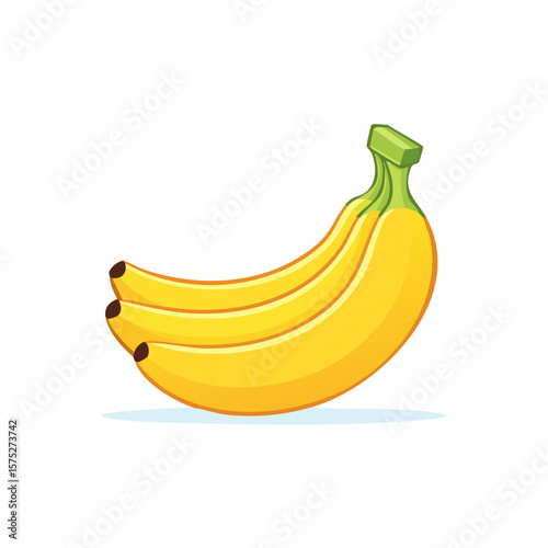 Cartoon illustration of three yellow bananas with green tops.