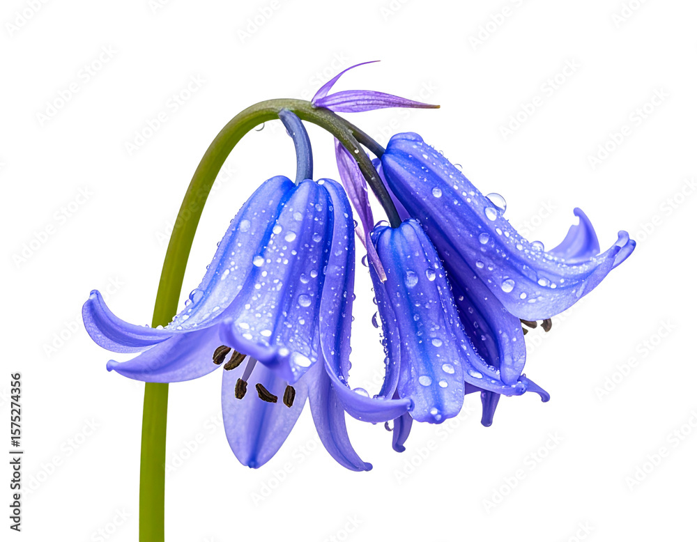Fototapeta premium Bluebell Flower in Dewy Morning Light with Water Droplets, isolated on a transparent background