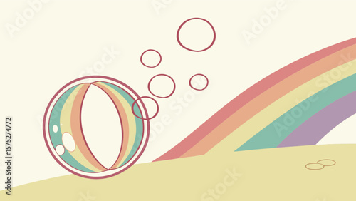 Pastel rainbow beach ball with bubbles and soft colors vector illustration