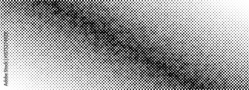 Grunge halftone gradient texture. Black pixelated grange backdrop. Weathered grit noisy background. Damaged glitched print overlay. Fade gritty sandy wallpaper. Vector smudged halfton texture