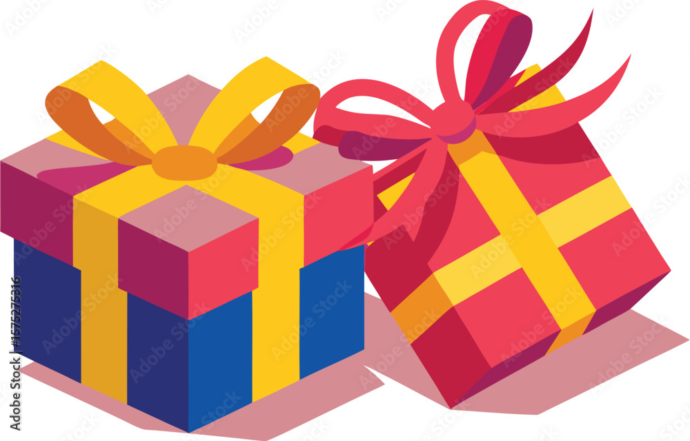 Obraz premium Two Colorful Isometric Gift Boxes with Bows
