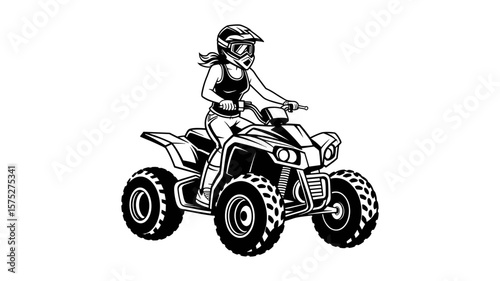 Woman Riding an ATV, Bold Line Art Illustration