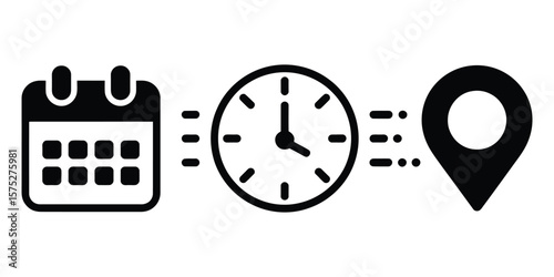Calendar Clock And Location Pin Icons Connection on Transparent Background