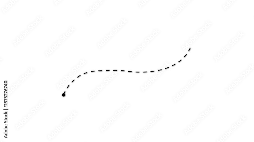 Animation of a dotted line path from left to right point. Concept of movement, moving, flying and goal.Airplane flies from one place to another