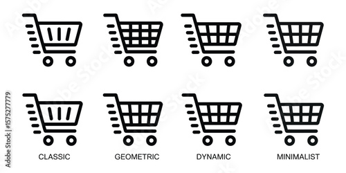 Shopping Cart Icons Classic, Geometric, Dynamic, Minimalist Black Symbol Set