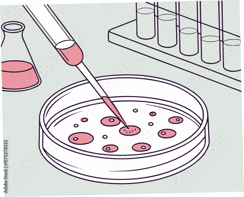 Petri dish with sample being analyzed using pipette in laboratory  