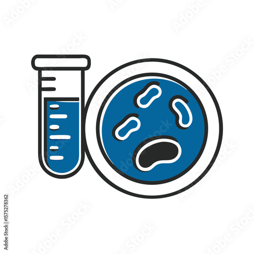 Petri dish with bacteria and test tube containing liquid sample  