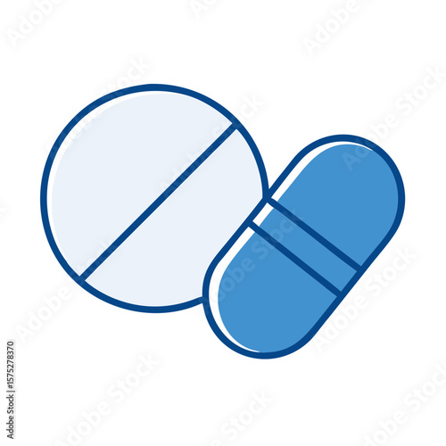 Round and capsule pills in blue color 