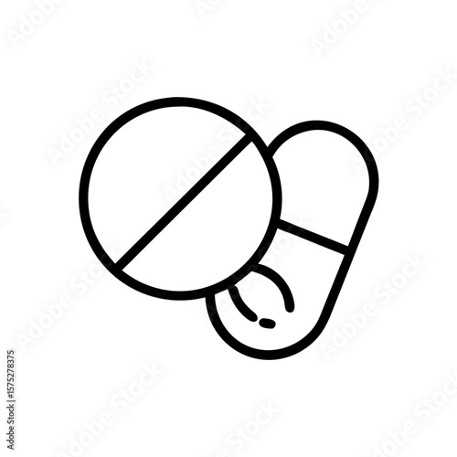 Round pill and capsule medicine in minimalist line art style  