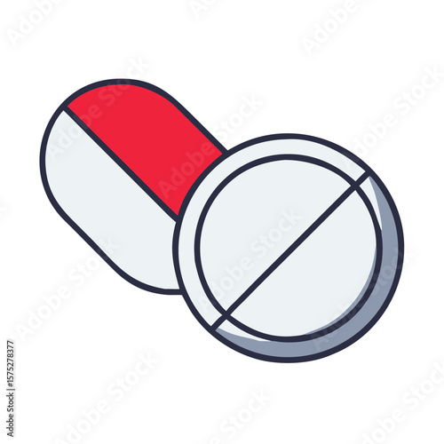 Round and capsule-shaped pills with broken line design  