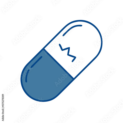 Blue capsule with broken line design symbolizing medication dose  