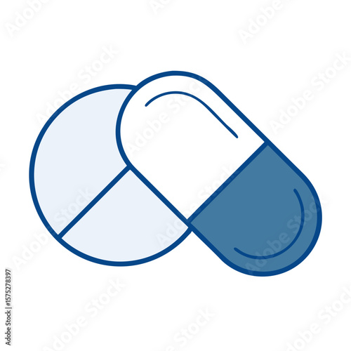 Round pill and capsule in blue and white healthcare design  