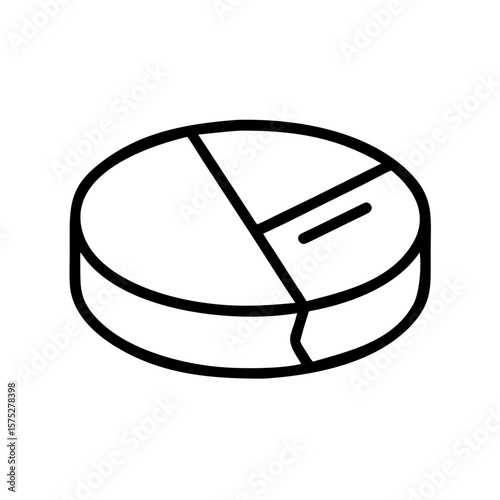 Round pill with divided sections representing dosage and medication  