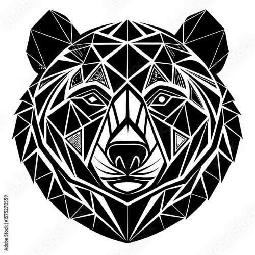 Geometric bear head design offers a modern animal concept, perfect for wildlife themed branding or decorative abstract graphic elements.