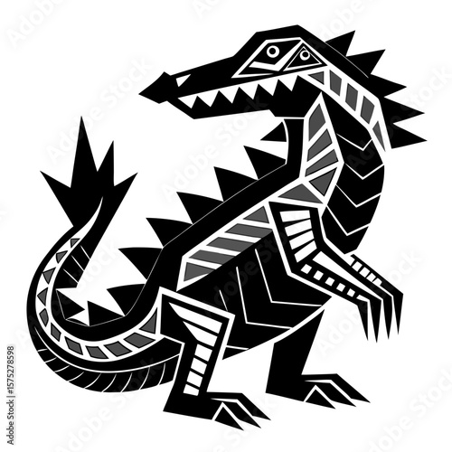 Stylized dragon artwork in black and gray, featuring tribal elements, is suitable for prints, logos, or themed design projects.