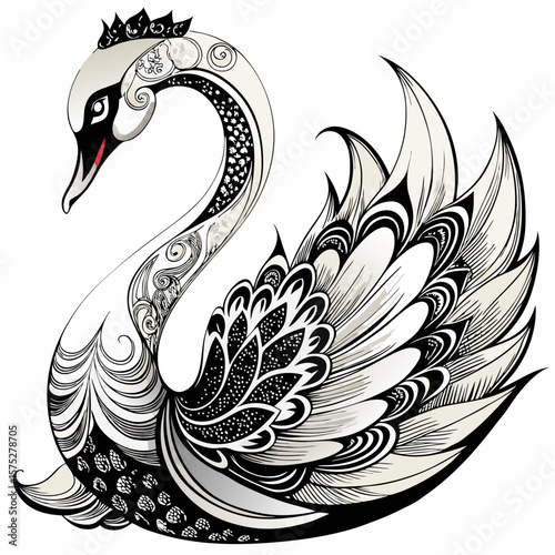 Elegant swan graphic with ornamental details offers a creative design for fashion, beauty, and artistic projects with a graceful touch.