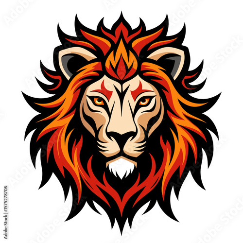 Fierce lion head design with a fiery mane, perfect for animal-themed logos or bold graphic elements, ideal for impactful visuals.