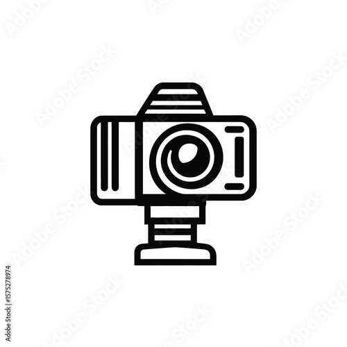 Camera outline icon on transparent background with geometric shape design