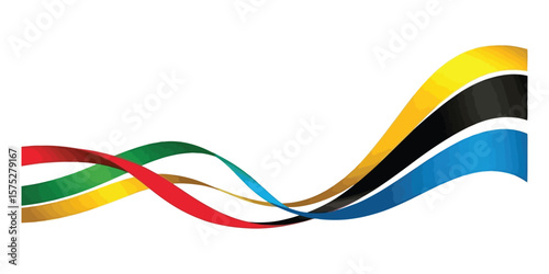 Wavy Transparent Ribbons in Red, Green, Yellow, Brown, Black, Blue on White