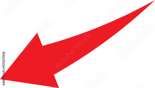 Bold red arrow pointing down and to the left on a white background
