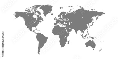 World Map Silhouette with Gray Continents on a White Background Cartography