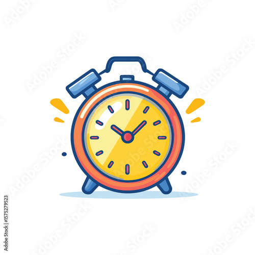 Cartoon Ringing Alarm Clock with Blue on White Background